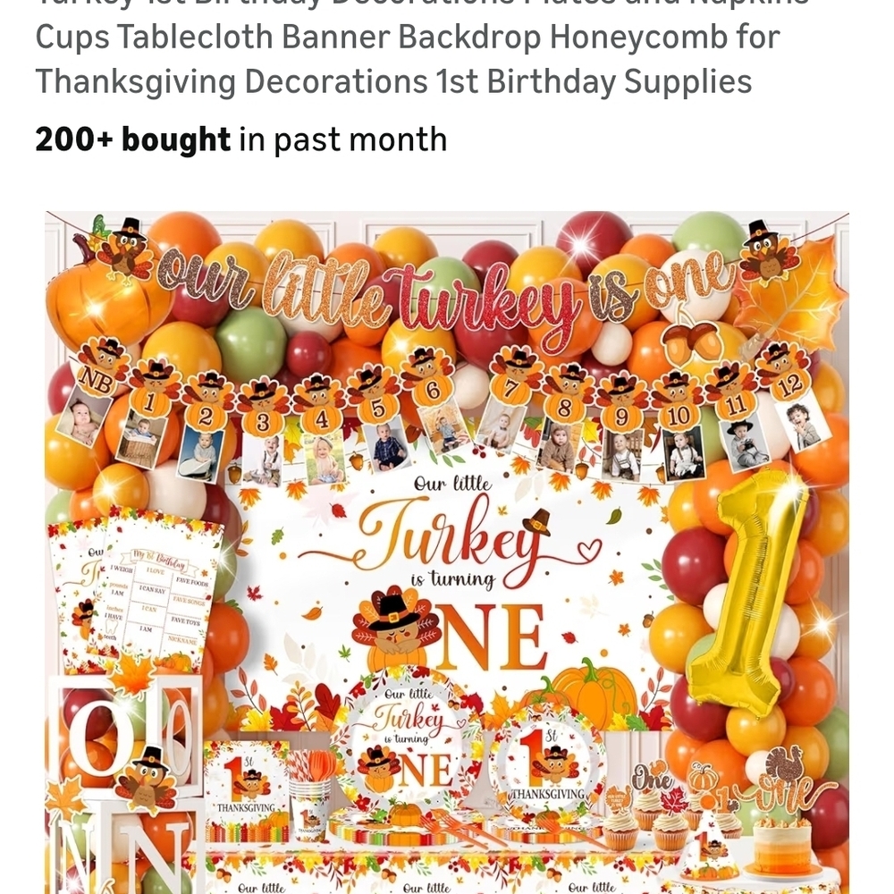 Thanksgiving 'Our Little Turkey is One' Party Decoration Set